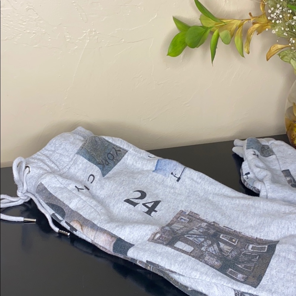 Grey Sweat Pants With City Pictures All Over